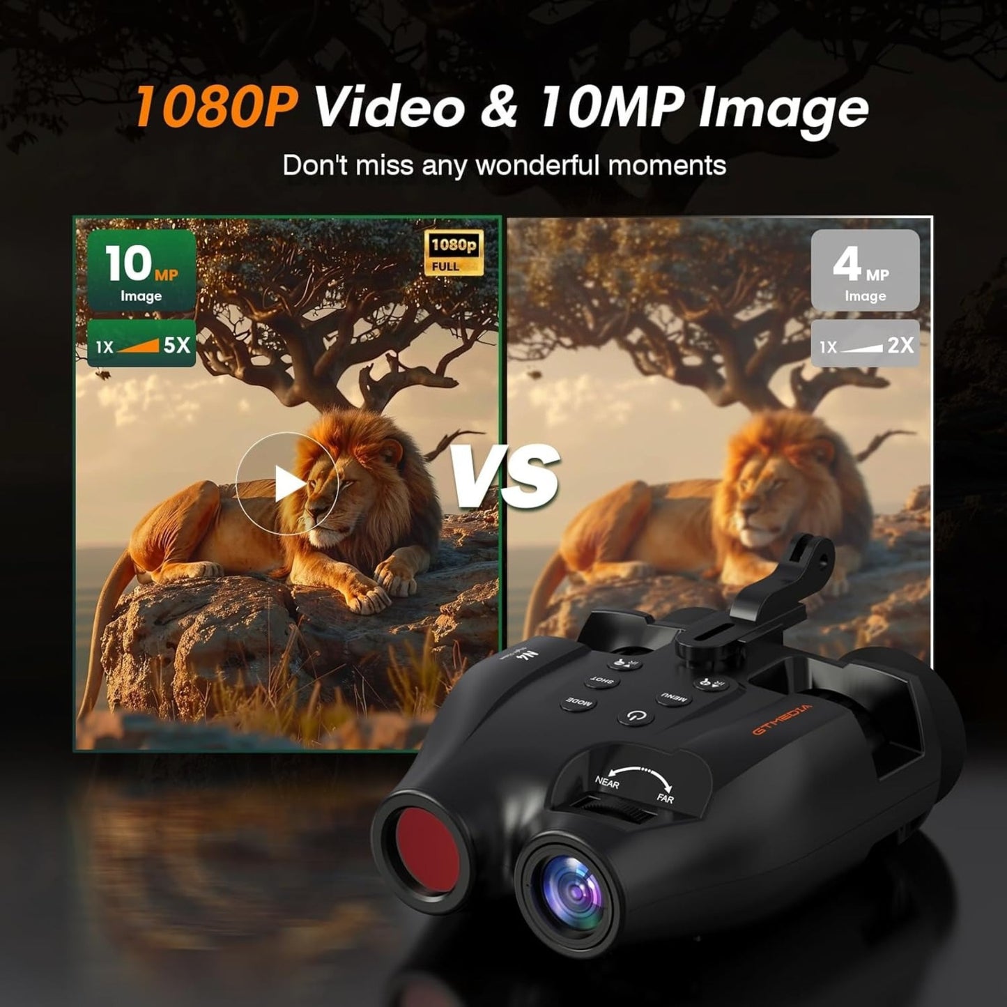 GTMEDIA N4 4K HD Digital Night Vision Binoculars, Comes with Memory Card, 2000mAh Battery And Photo Taking, Video Taking, Playback Mode - Perfect for Outdoor Night Adventures And Wildlife Spotting, Great Gift for Men, Night V