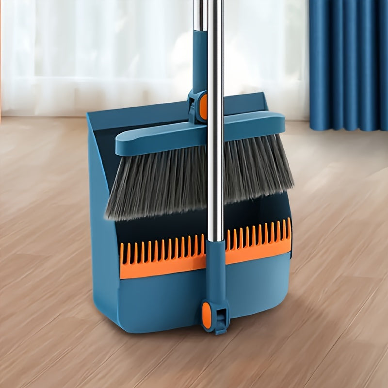 Household Broom And Dustpan Set, Long Handle Floor Cleaning Broom Dustpan Set, Rotatable Broom And Dustpan With Comb Tooth, To Remove Dust And Garbage, For Home, Kitchen, Room, Office, Cleaning Supplies, Cleaning Tool,