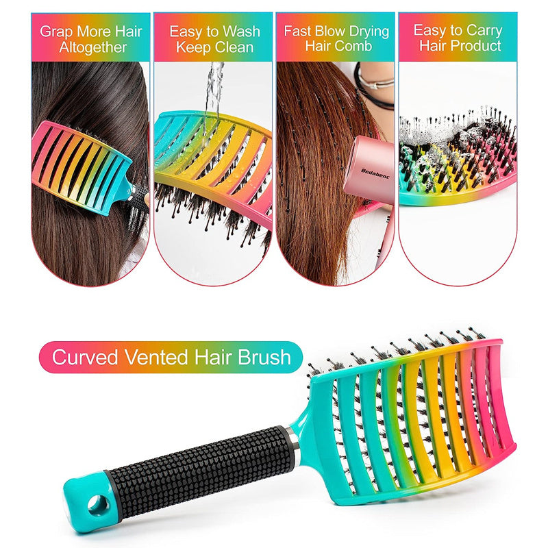 1pc Curved Vented Professional Detangling Hair Brush | Magic Scalp Massage Comb for Women, Ideal for Wet Curly Hair, Styling Tool, ABS Plastic Handle, Nylon Bristles - Perfect Christmas Gift for Friends/Relatives
