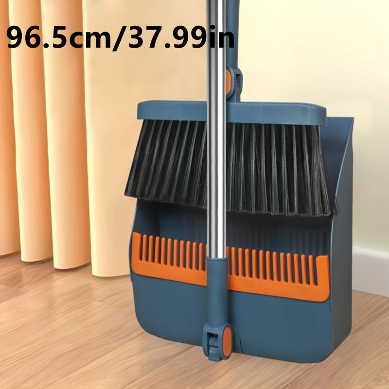 Household Broom And Dustpan Set, Long Handle Floor Cleaning Broom Dustpan Set, Rotatable Broom And Dustpan With Comb Tooth, To Remove Dust And Garbage, For Home, Kitchen, Room, Office, Cleaning Supplies, Cleaning Tool,