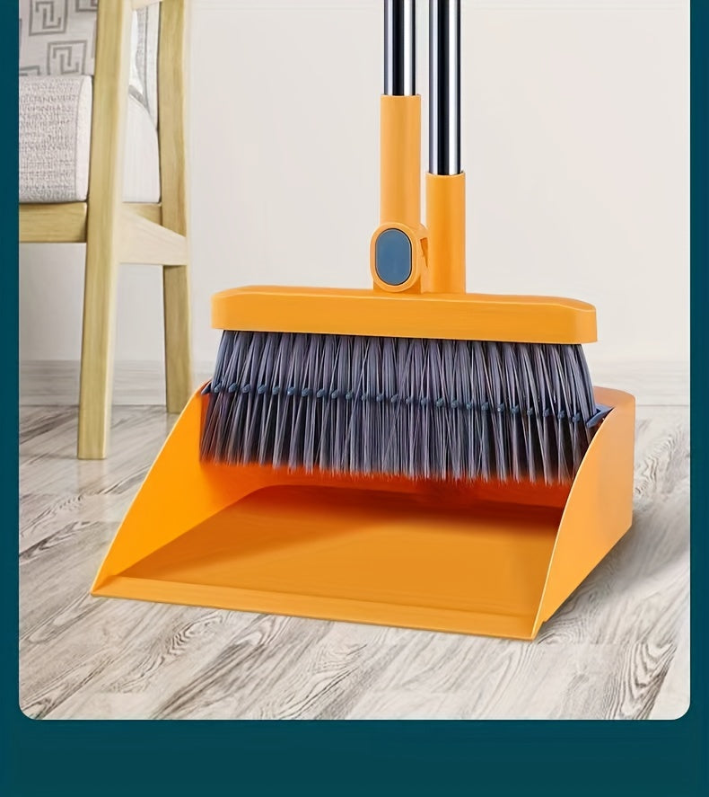 Household Broom And Dustpan Set, Long Handle Floor Cleaning Broom Dustpan Set, Rotatable Broom And Dustpan With Comb Tooth, To Remove Dust And Garbage, For Home, Kitchen, Room, Office, Cleaning Supplies, Cleaning Tool,