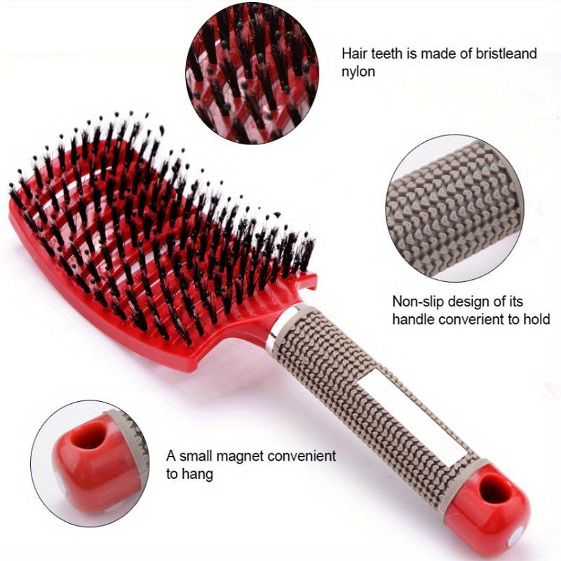 1pc Curved Vented Professional Detangling Hair Brush | Magic Scalp Massage Comb for Women, Ideal for Wet Curly Hair, Styling Tool, ABS Plastic Handle, Nylon Bristles - Perfect Christmas Gift for Friends/Relatives