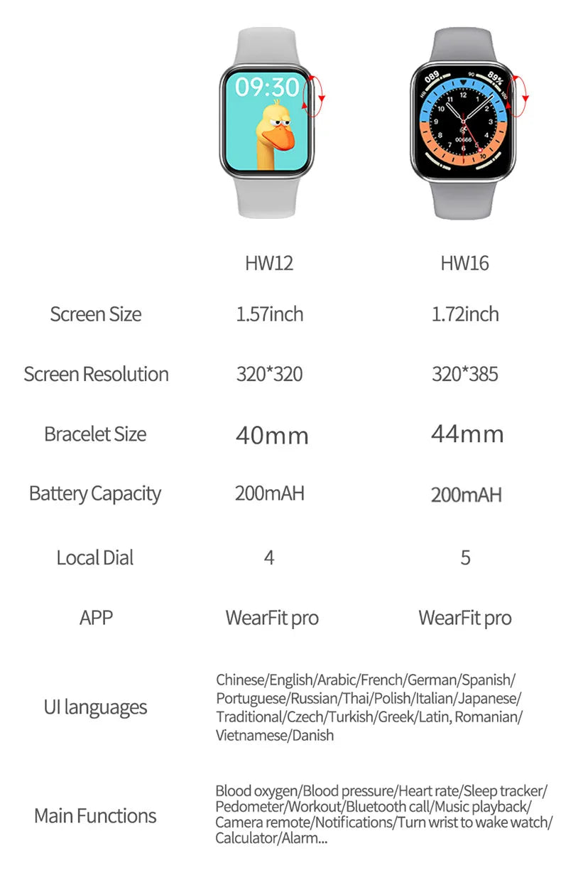 HW16 Smart Watch Series 6 1.75 Inch Full Touch Smartwatch Fitness Tracker Blood Pressure Custom Wallpaper HW12 Smart Watch