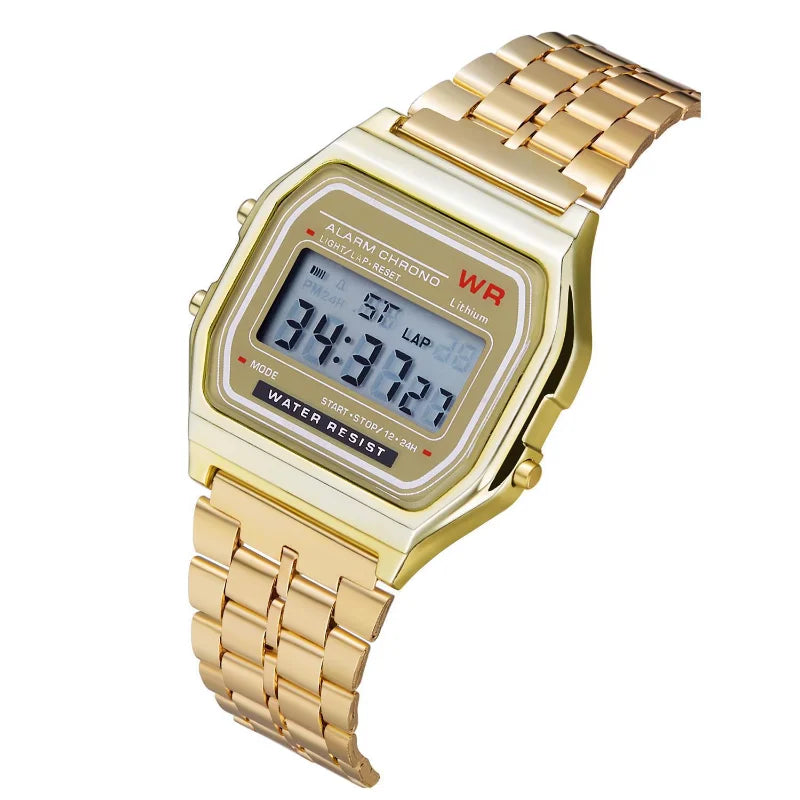Reloj con banda de acero no resistente al agua F91W para mujeres, hombres, reloj de negocios, reloj deportivo Digital LED multifuncional, reloj electrónico