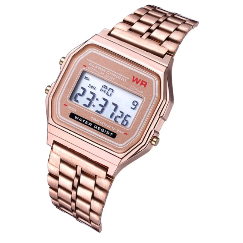 Reloj con banda de acero no resistente al agua F91W para mujeres, hombres, reloj de negocios, reloj deportivo Digital LED multifuncional, reloj electrónico