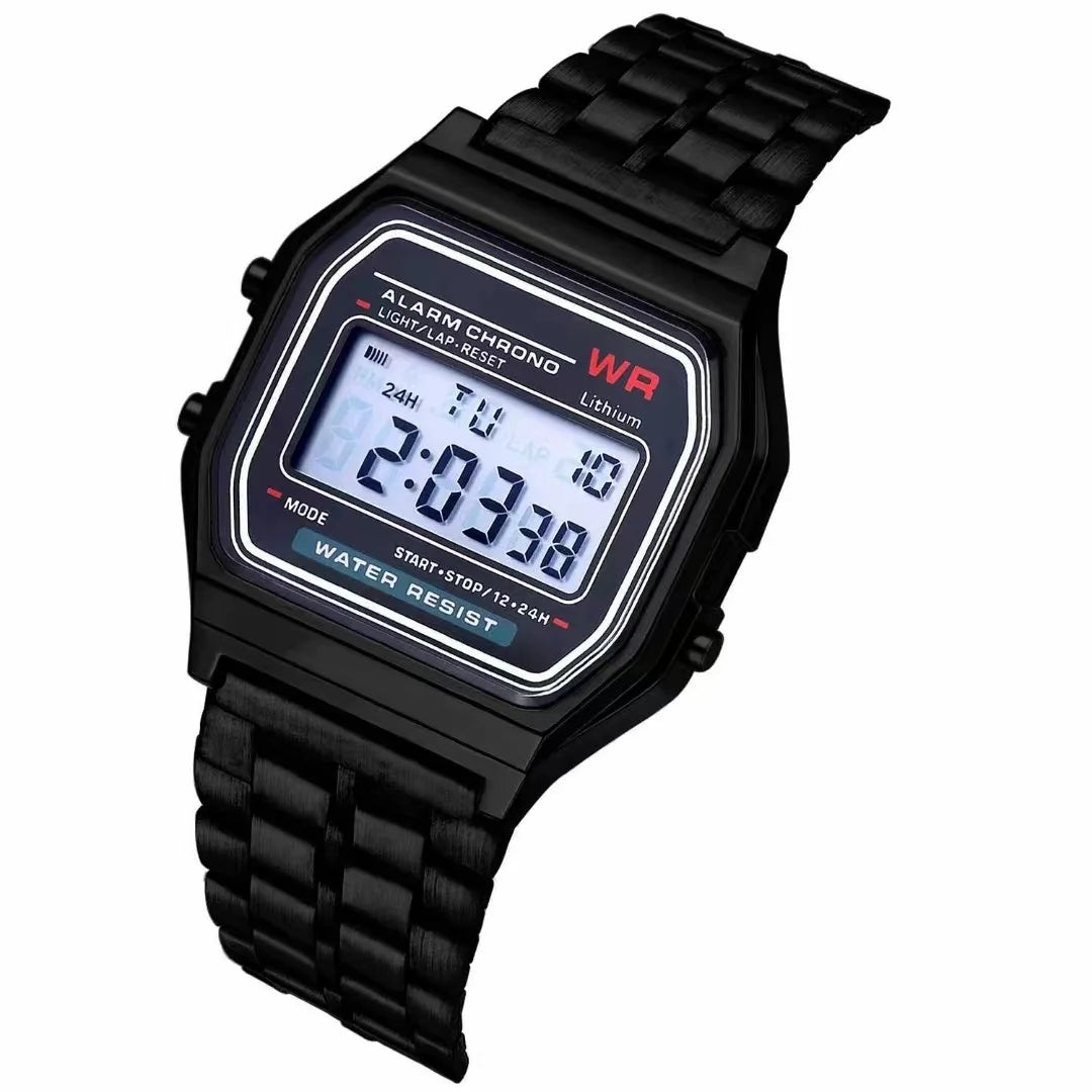 Reloj con banda de acero no resistente al agua F91W para mujeres, hombres, reloj de negocios, reloj deportivo Digital LED multifuncional, reloj electrónico