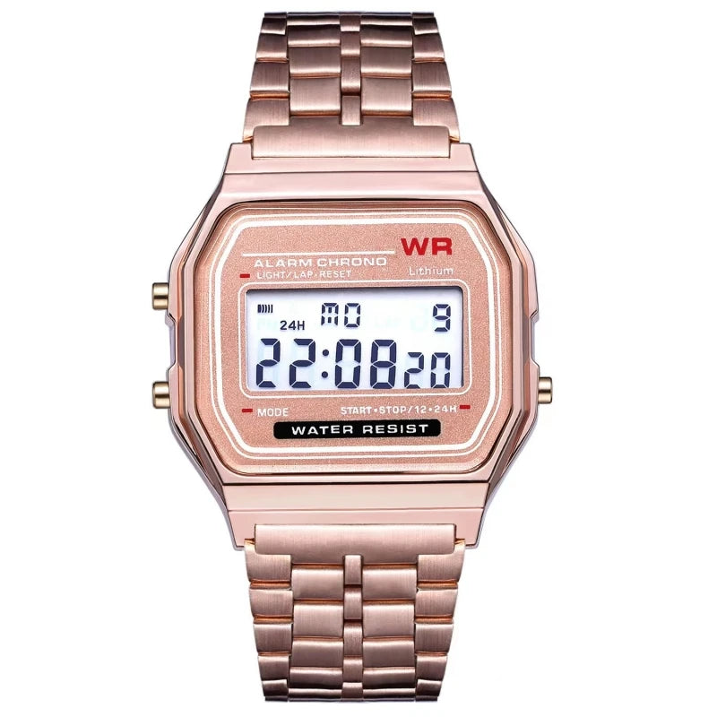 Reloj con banda de acero no resistente al agua F91W para mujeres, hombres, reloj de negocios, reloj deportivo Digital LED multifuncional, reloj electrónico