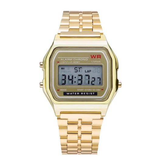 Reloj con banda de acero no resistente al agua F91W para mujeres, hombres, reloj de negocios, reloj deportivo Digital LED multifuncional, reloj electrónico