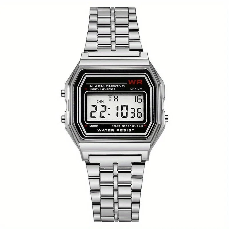 Reloj con banda de acero no resistente al agua F91W para mujeres, hombres, reloj de negocios, reloj deportivo Digital LED multifuncional, reloj electrónico