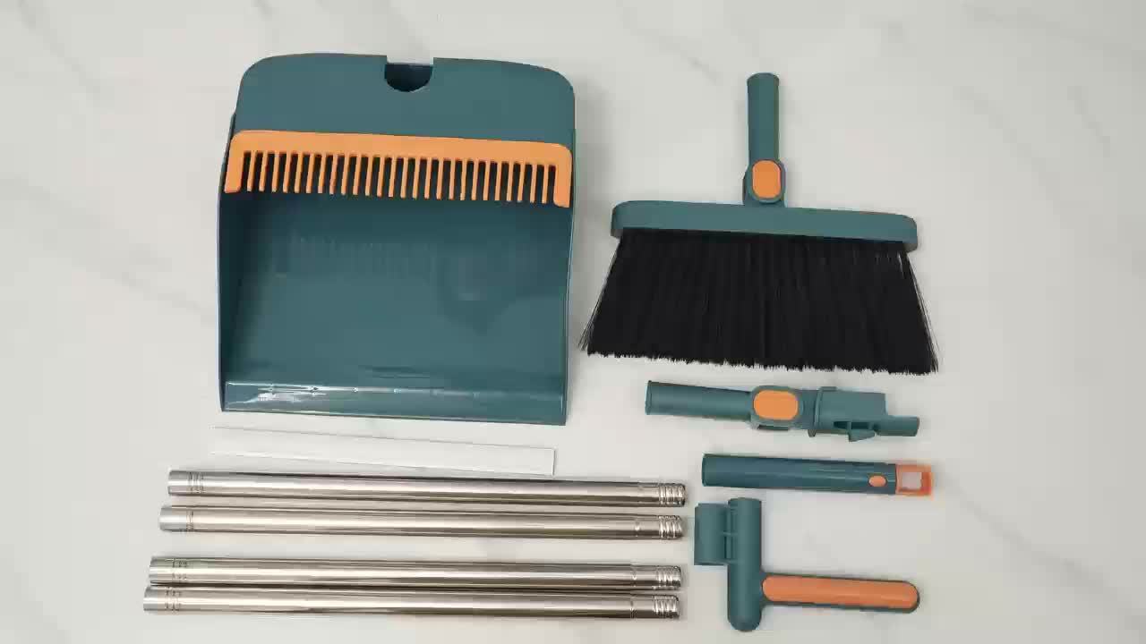 Household Broom And Dustpan Set, Long Handle Floor Cleaning Broom Dustpan Set, Rotatable Broom And Dustpan With Comb Tooth, To Remove Dust And Garbage, For Home, Kitchen, Room, Office, Cleaning Supplies, Cleaning Tool,