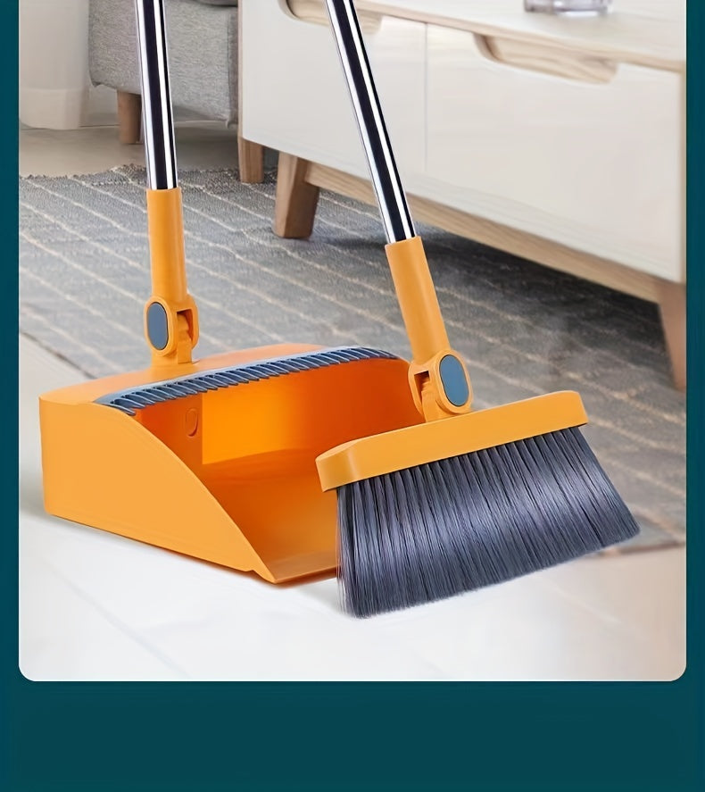 Household Broom And Dustpan Set, Long Handle Floor Cleaning Broom Dustpan Set, Rotatable Broom And Dustpan With Comb Tooth, To Remove Dust And Garbage, For Home, Kitchen, Room, Office, Cleaning Supplies, Cleaning Tool,