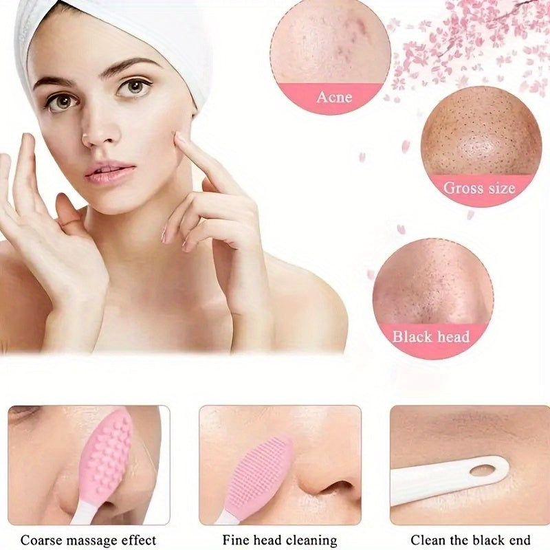 1pc/2pcs Beauty Light Beige Care Wash Face Silicone Brush Exfoliating Nose Clean Brushes Tools with Replacement Head, Skincare Routine, Facial Cleansing, Ergonomic Design, Gentle Exfoliation, Durable Silicone, Highquality Mat