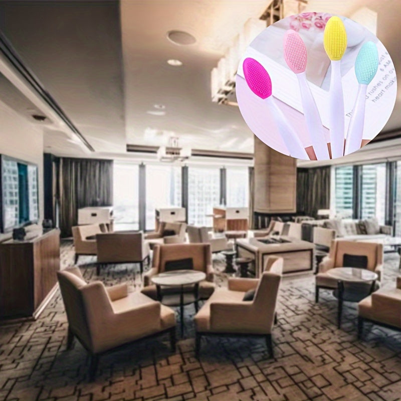 1pc/2pcs Beauty Light Beige Care Wash Face Silicone Brush Exfoliating Nose Clean Brushes Tools with Replacement Head, Skincare Routine, Facial Cleansing, Ergonomic Design, Gentle Exfoliation, Durable Silicone, Highquality Mat