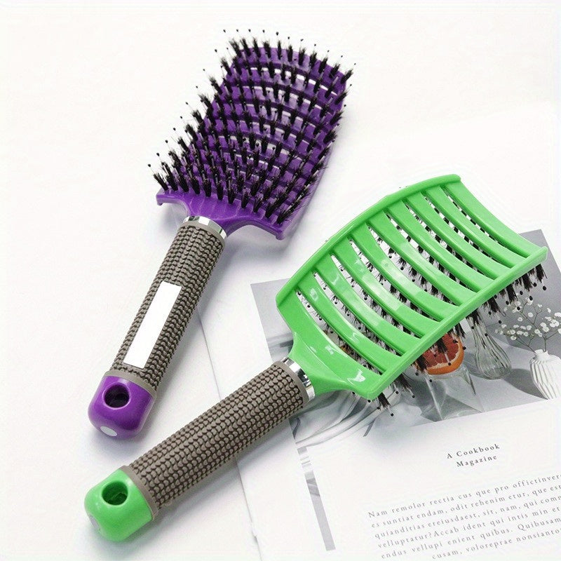 1pc Curved Vented Professional Detangling Hair Brush | Magic Scalp Massage Comb for Women, Ideal for Wet Curly Hair, Styling Tool, ABS Plastic Handle, Nylon Bristles - Perfect Christmas Gift for Friends/Relatives